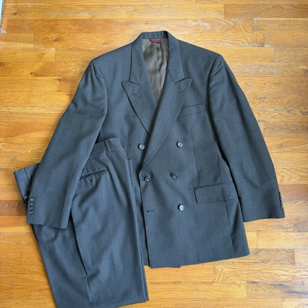 JOS A BANK Executive Collection Double Breasted Suit Men Green Plaid 40R 36x29.5